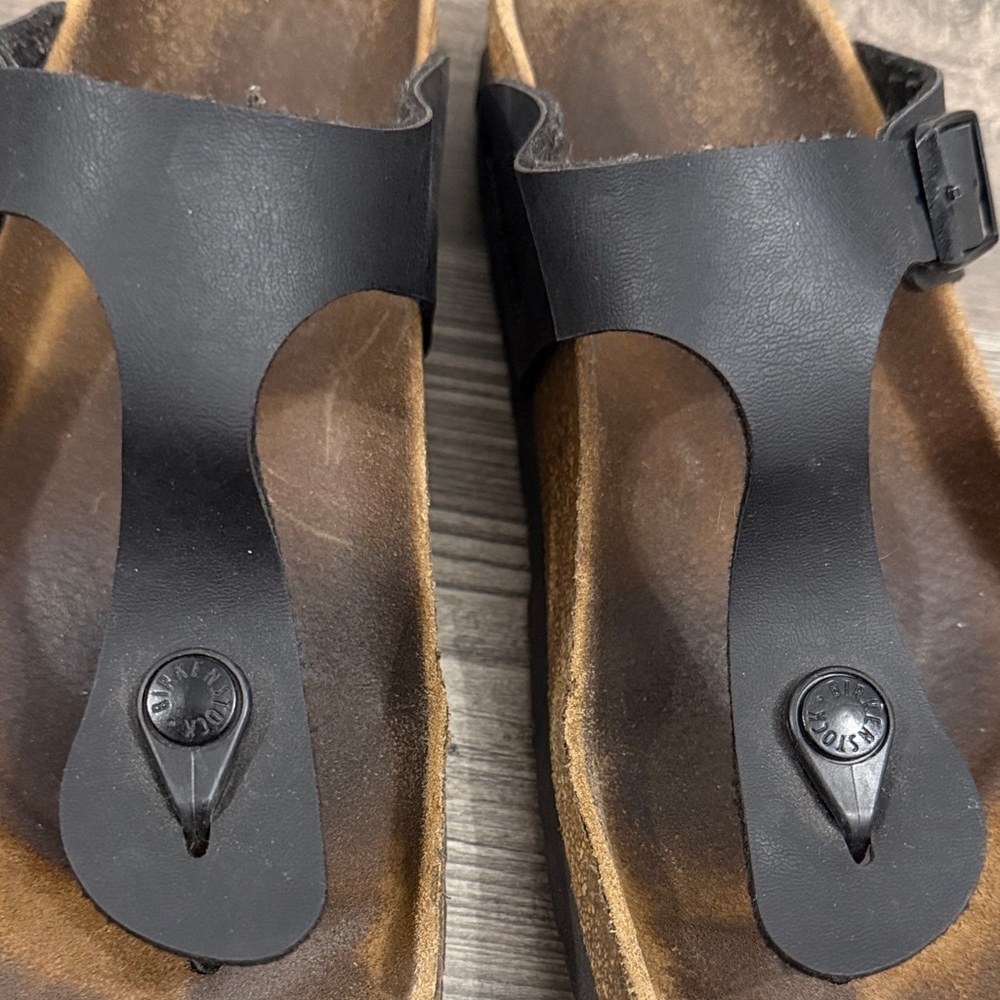 Birkenstock Black Leather Sandals Size 7 - Picture 3 of 6